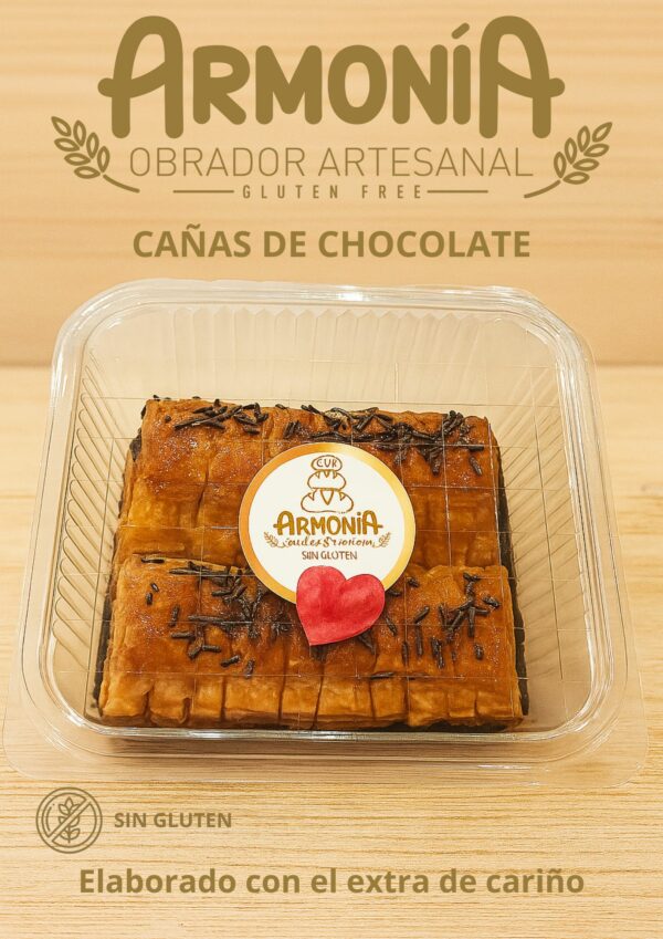 Cañas de chocolate sin gluten en envase de 2 unidades – Repostería sin gluten de calidad