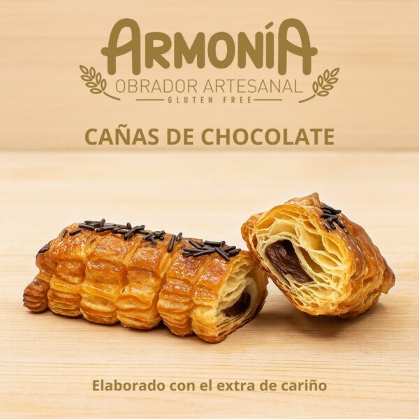 Cañas de chocolate sin gluten artesanas – Hojaldre relleno de chocolate con avellanas – Obrador Armonía