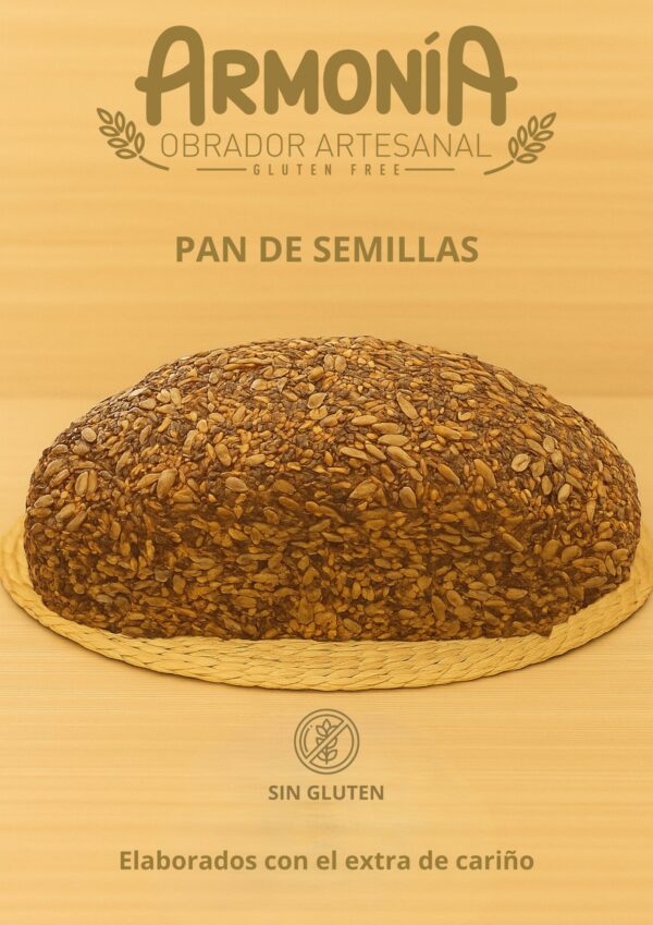 Pan de semillas sin gluten artesanal con corteza crujiente y miga esponjosa, elaborado con AOVE de la Cooperativa Los Ángeles de Montellano