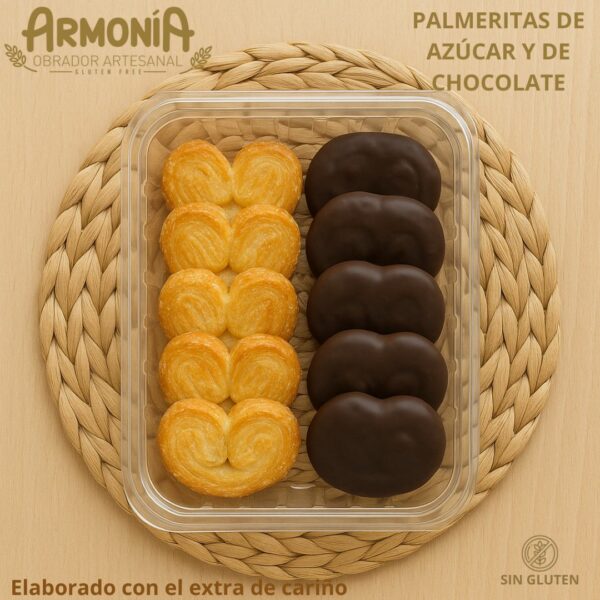 Palmeritas sin gluten de azúcar y chocolate crujiente artesanas – Obrador Armonía