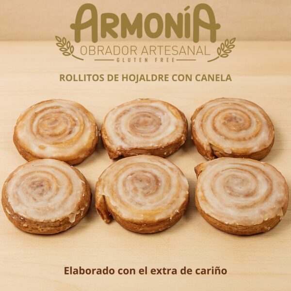 Rollitos de canela sin gluten artesanales de hojaldre glaseado
