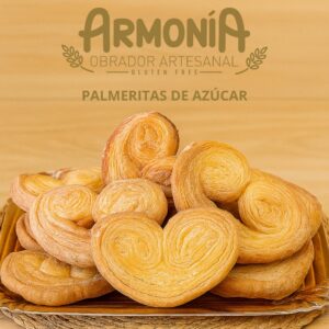 Palmeritas de azúcar sin gluten artesanas, hojaldre crujiente sin gluten de Obrador Armonía